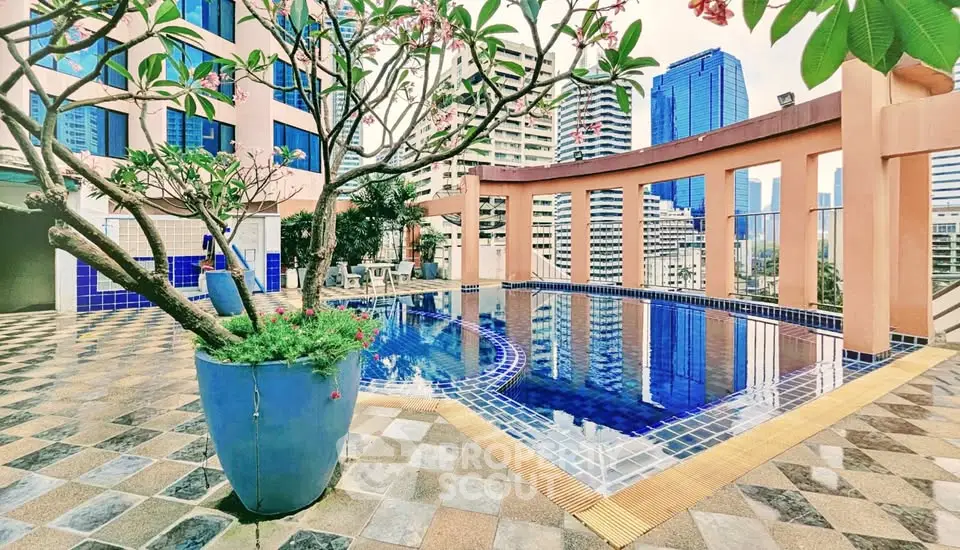 Luxurious rooftop pool with stunning city views and modern design, perfect for relaxation and leisure.