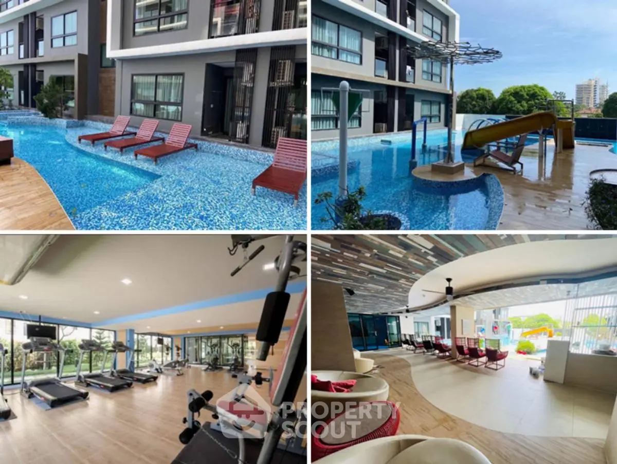 Luxurious apartment complex with pool, gym, and modern amenities for upscale living.