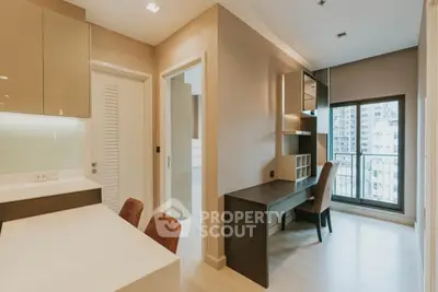 Modern study room with balcony view in luxury apartment