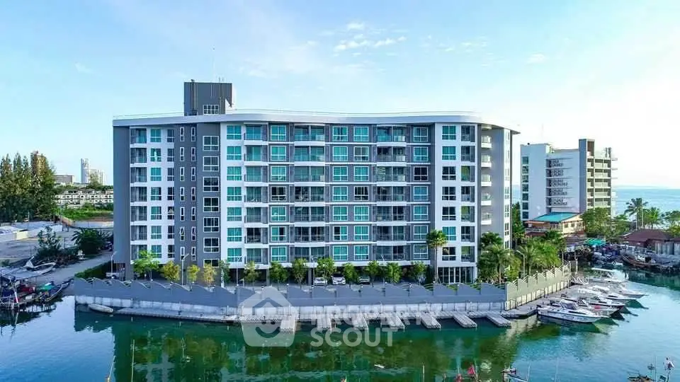 Modern waterfront condominium with stunning views and private boat docks.