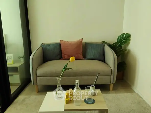 Cozy living room with modern sofa and stylish decor