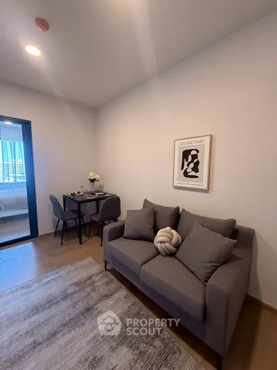 Modern living room with stylish decor and cozy seating area