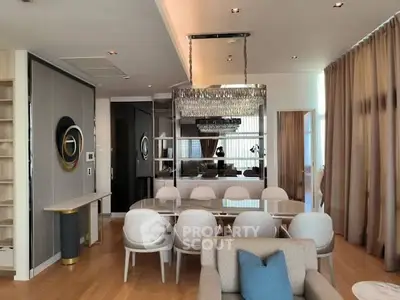 Luxurious modern living room with elegant dining area and stylish decor