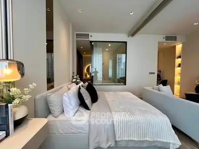 Luxurious modern bedroom with elegant decor and large window view