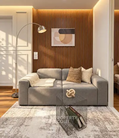 Modern living room with stylish decor and cozy ambiance