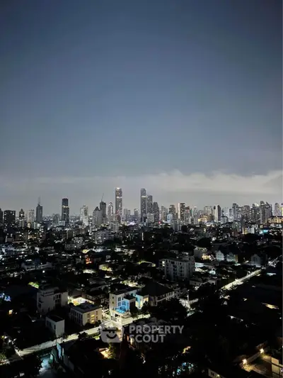 Stunning city skyline view at dusk showcasing urban landscape and vibrant city lights.