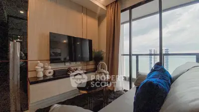 Luxurious living room with stunning ocean view and modern decor