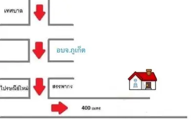 Simple map illustration showing directions to a house in Phuket area.
