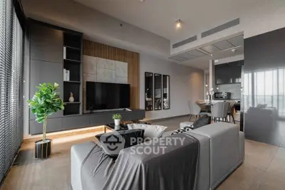 Modern living room with sleek design, open layout, and stylish furniture, perfect for contemporary urban living.