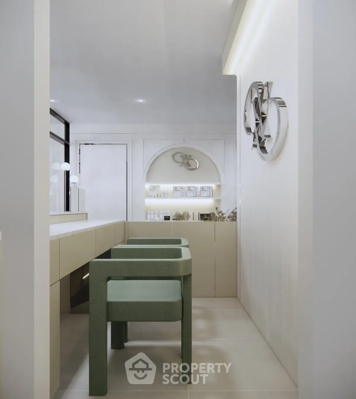 Modern bathroom with stylish decor and elegant lighting