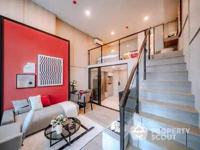 Modern duplex apartment with stylish living room and mezzanine bedroom