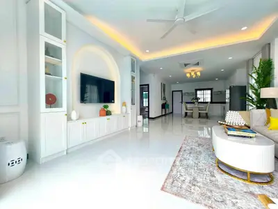 Spacious modern living room with elegant decor and open layout