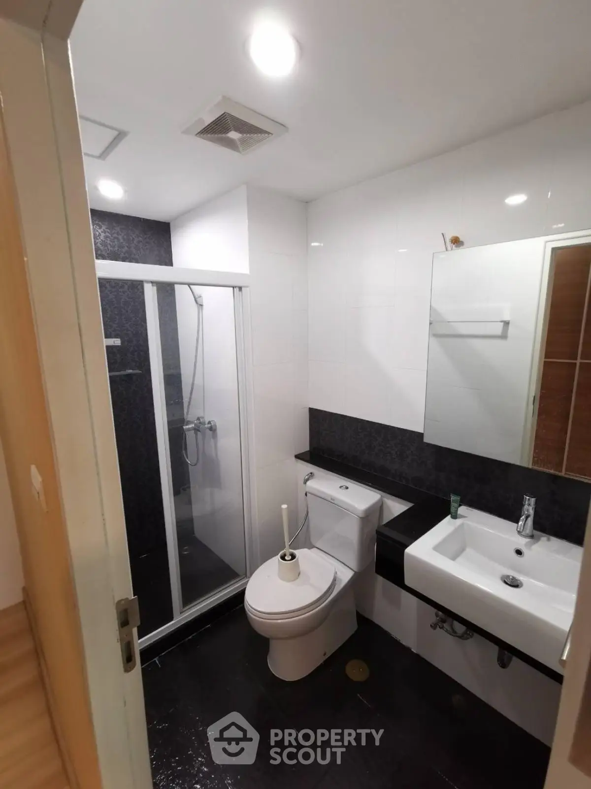 Modern bathroom with sleek shower and contemporary fixtures