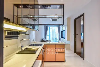Modern kitchen with sleek design and open layout in luxury apartment