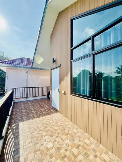 Spacious balcony with modern design and scenic view