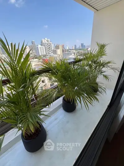 Stunning balcony view with lush potted plants and city skyline