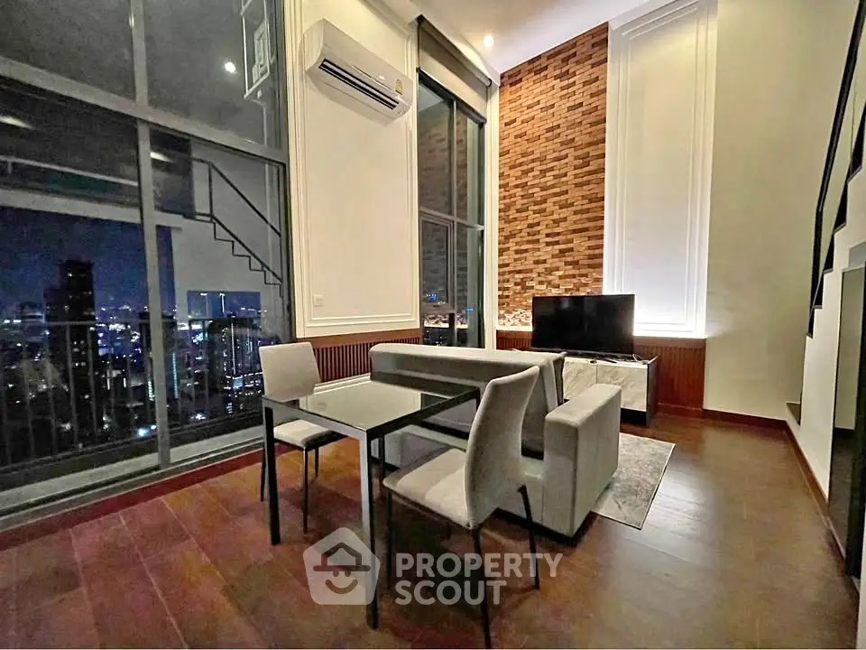 Luxurious high-rise living room with stunning city view and modern decor