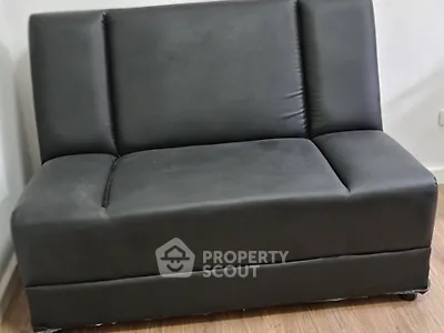 Modern black sofa in a stylish living room setting