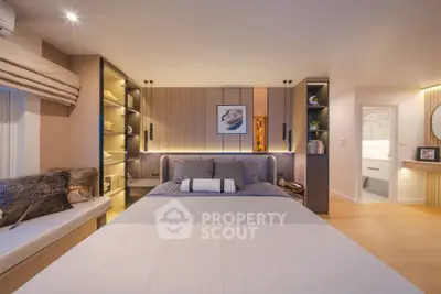 Luxurious modern bedroom with elegant decor and ambient lighting