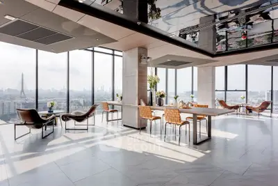 Luxurious penthouse with panoramic city views and modern interior design