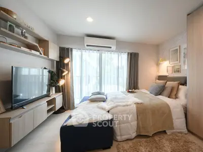 Cozy modern bedroom with stylish decor and natural light