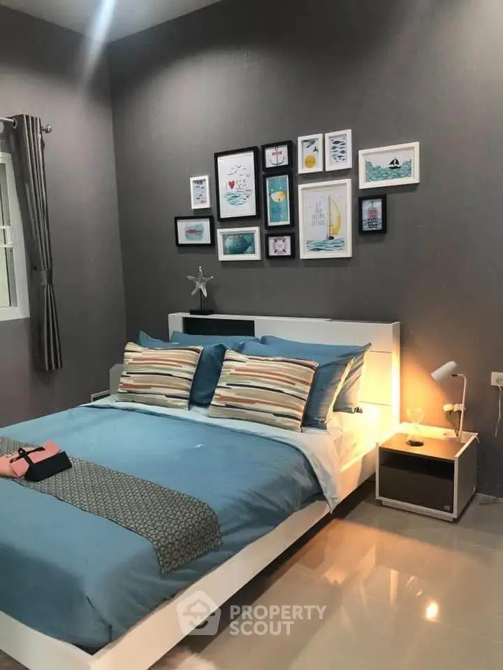Stylish bedroom with modern decor and cozy ambiance