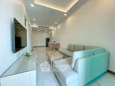 Modern living room with sleek furniture and open layout