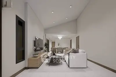 Spacious modern living room with elegant decor and high ceiling