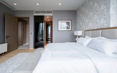 Luxurious modern bedroom with elegant decor and spacious layout