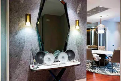 Luxurious modern interior with elegant dining area and stylish decor