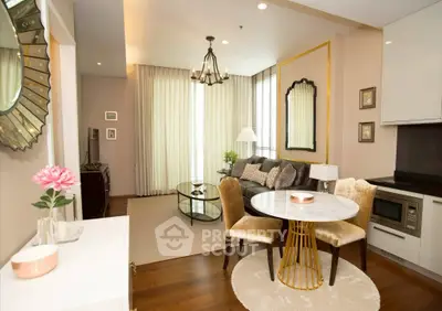 Luxurious living room with elegant decor and modern furniture in a cozy apartment.
