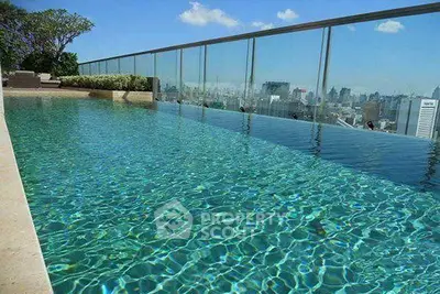 Luxurious rooftop infinity pool with stunning city skyline view, perfect for relaxation and leisure.