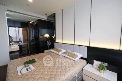 Luxurious modern bedroom with elegant decor and ambient lighting