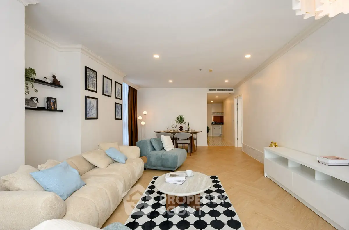 Spacious modern living room with elegant decor and cozy seating area