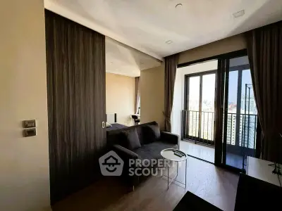 Modern living room with balcony view in a stylish apartment