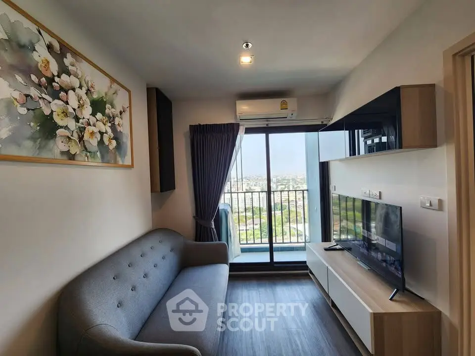 Modern living room with balcony view and stylish decor