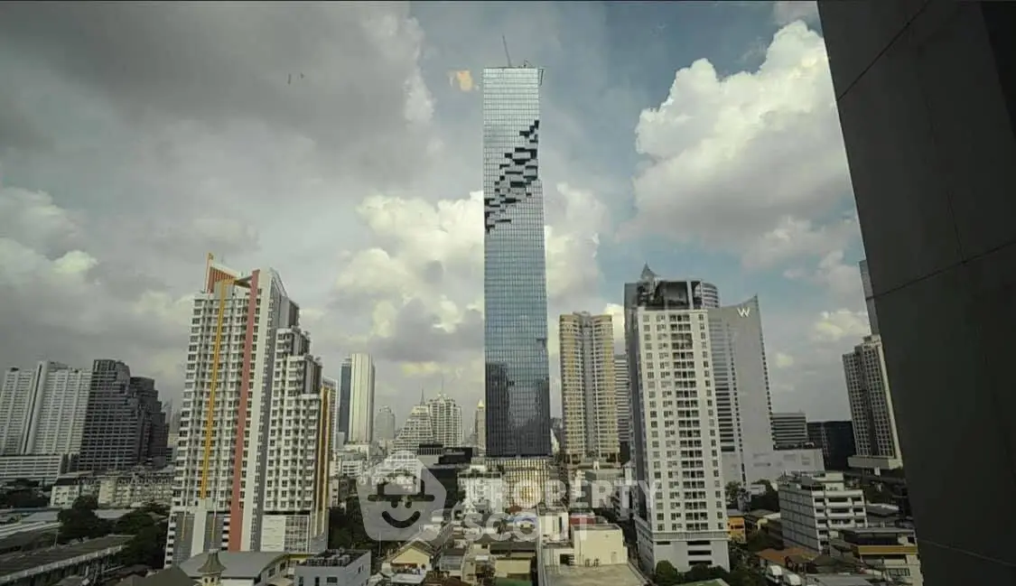 Stunning cityscape view showcasing modern skyscrapers under a vibrant sky, perfect for urban living enthusiasts.