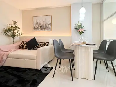 Modern living room with stylish dining area and elegant decor