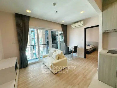 Modern living room with balcony in stylish apartment