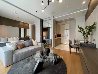 Luxurious modern living room with open kitchen and elegant decor