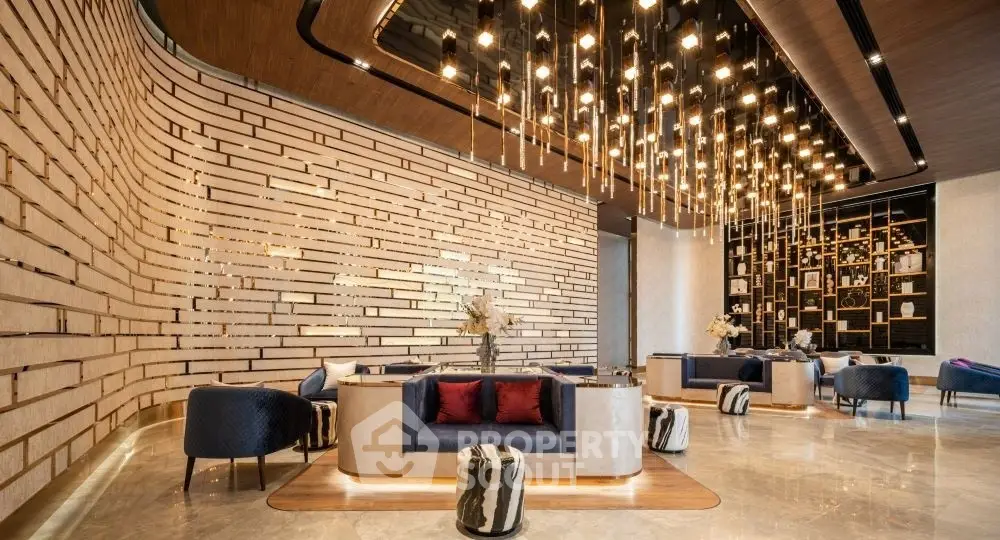 Luxurious modern lobby with elegant lighting and stylish seating area