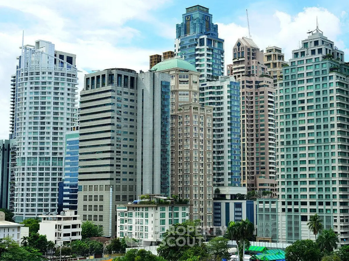 Stunning skyline view of modern high-rise buildings in a bustling urban area.