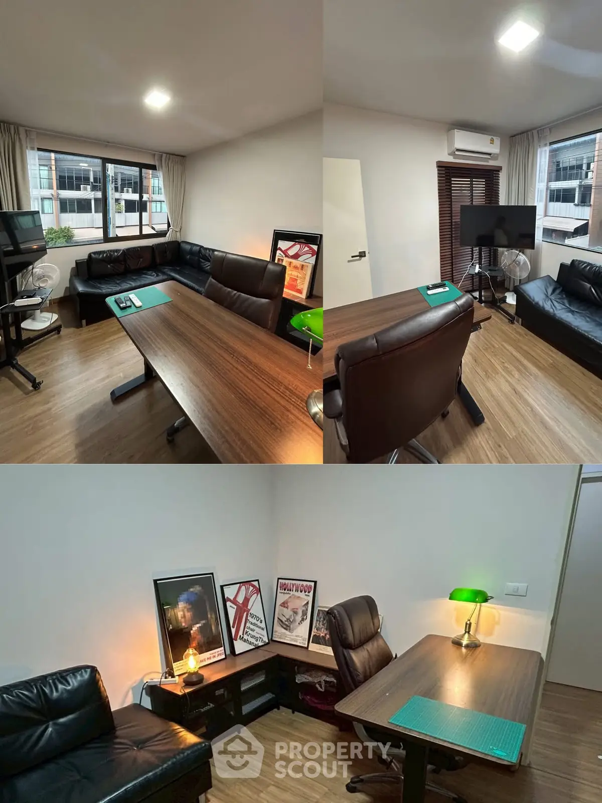 Stylish home office with modern furniture and ample natural light