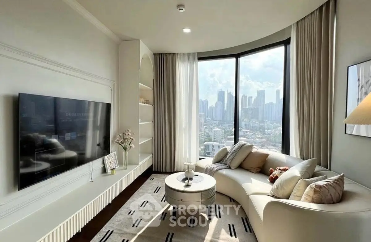 Luxurious living room with panoramic city view and modern decor