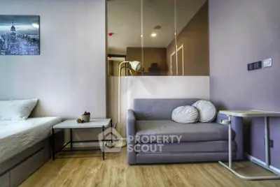 Modern living room with stylish decor and cozy seating area