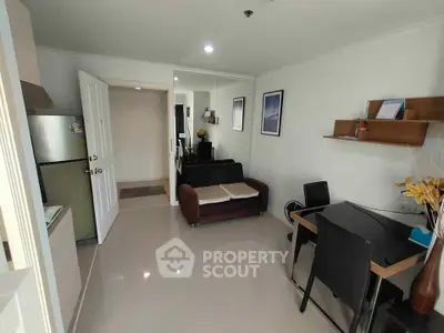 Modern living room with sleek furniture and open layout