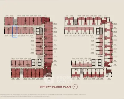 Detailed floor plan for 31st to 37th floors showcasing apartment layouts and unit distribution.