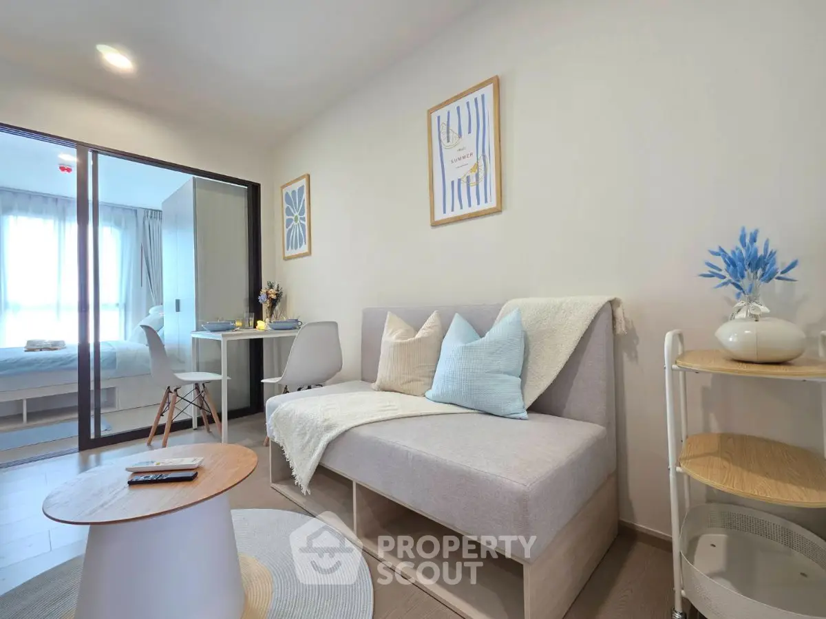 Modern living room with cozy sofa and stylish decor in a bright apartment
