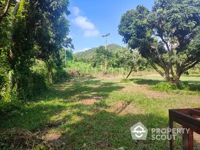 Lush green vacant land ready for development, surrounded by mature trees under a clear blue sky, offering a serene and spacious environment for a dream property.