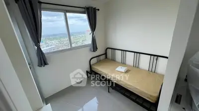 Cozy bedroom with city view and minimalist decor